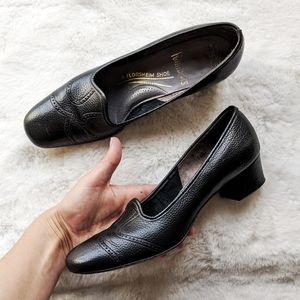 Florsheim Vintage Black Leather Block Heel Loafers